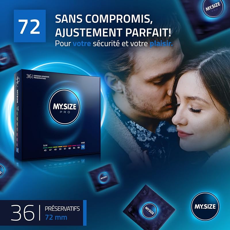 PRO 36 Préservatifs ÉLITE, taille 8, 72 mm, XXXXL - Latex Vytex de haute pureté, facile à ouvrir, 9 tailles différentes