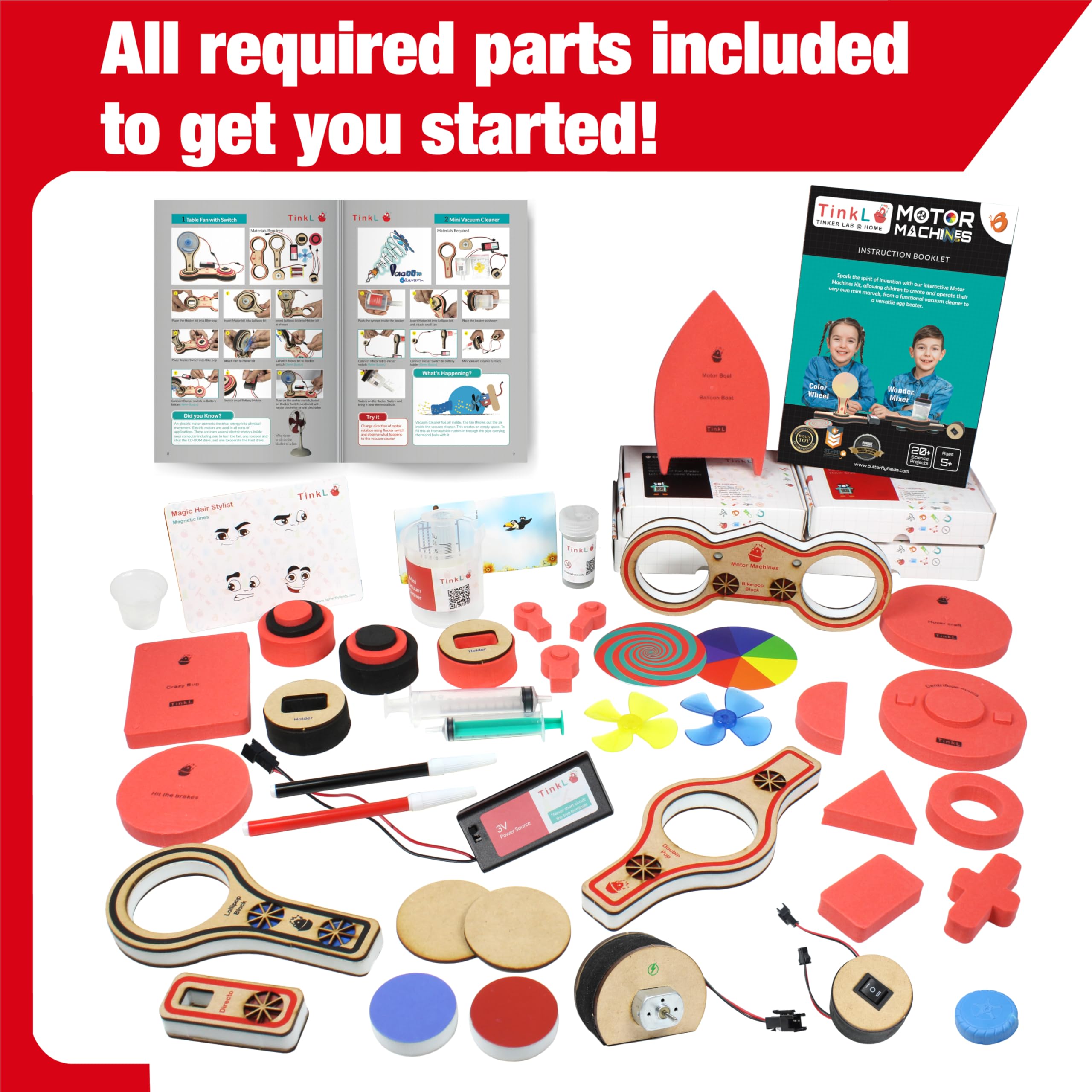 Butterfly EduFields 20in1 Motor Machines STEM Projects Kit for Kids Age Ages 5-7 6-8 8-10 | STEM Toys for Kids 5 6 7 8 9 10 Year Old | Robotics & Engineering Toys | Gift for 6 7 8 9 10 Year Old