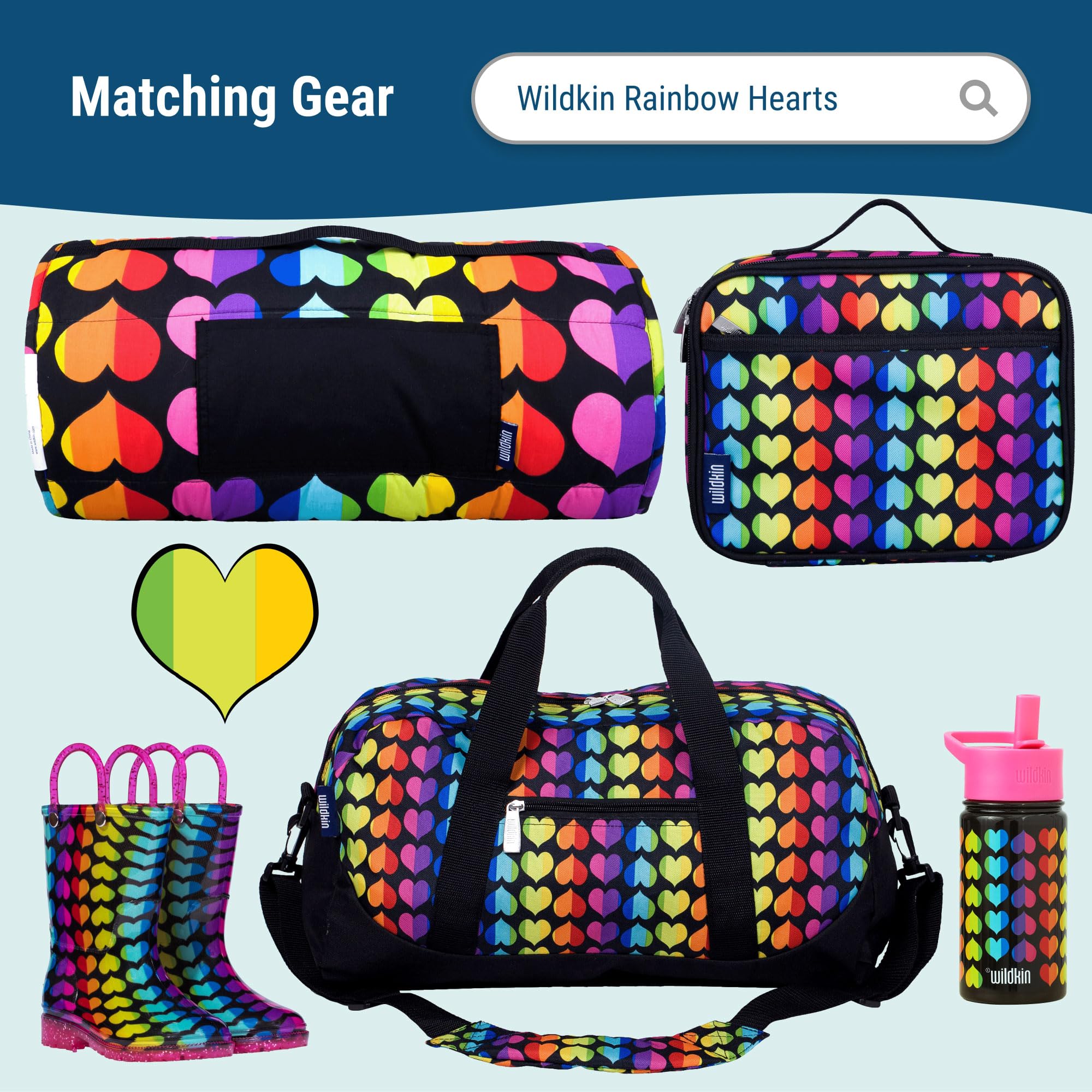 Wildkin 16 Inch Kids Backpack for Boys & Girls, 600-Denier Polyester Backpack for Kids, Features Padded Back & Adjustable Strap, Perfect Size for School & Travel Backpacks (Rainbow Hearts)