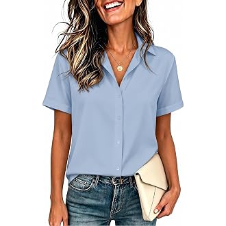 Zeagoo Womens Button Down Blouse Rolled Cuffed Short Sleeve Shirts Casual Work Blouse Summer Hawaiian Outfits