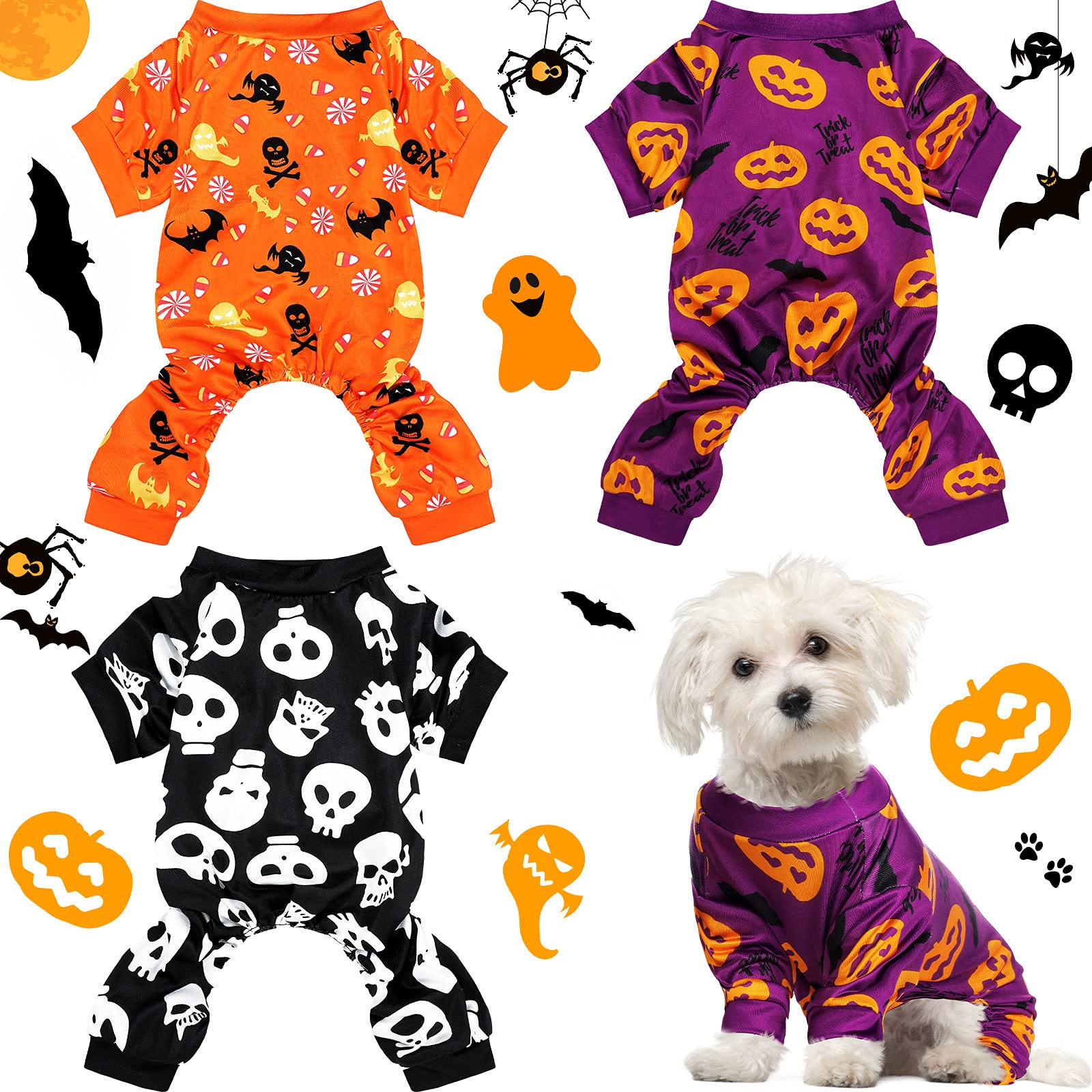 Photo 1 of 3 Piece Halloween Skull Jumpsuit Bodysuit - Dog & Cat Apparel for Pet Puppy (M)