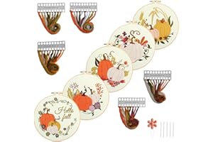 Stranthother 5 Sets Fall Embroidery Kit for Beginners Adults Pumpkin Maple Leaf Embroidery Fall Needlepoint Kits for Craft Lovers Thanksgiving Cross Stitch Kit Includes Hoops Thread Needles