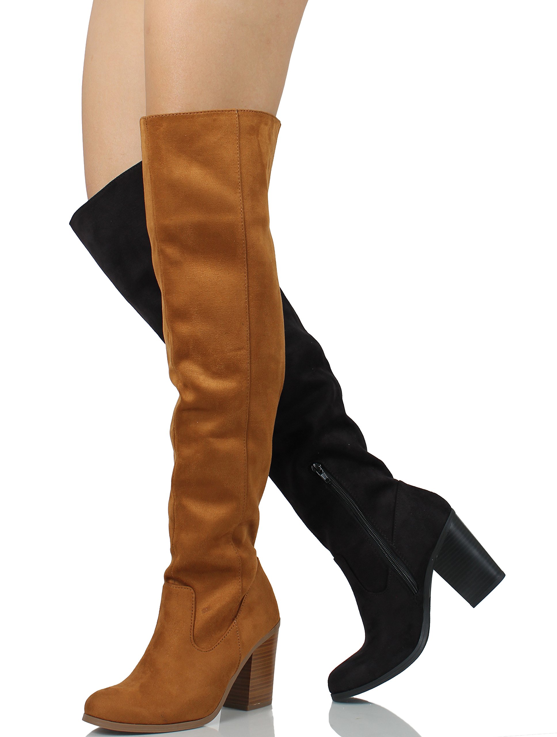 City Classified Women's Back Split Open Back Over The Knee Chunky Stacked Block Heel Black - Image 8
