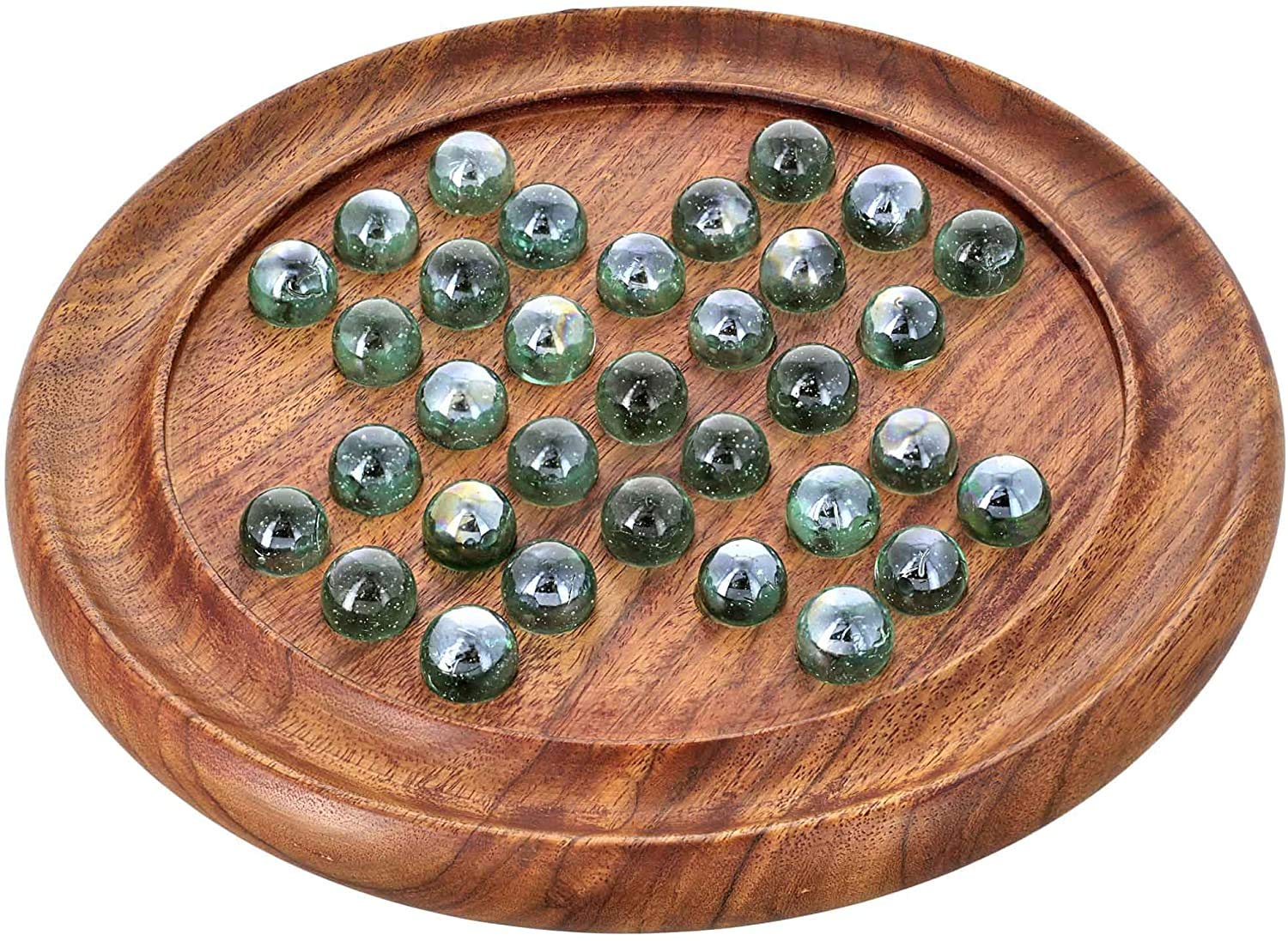 Indian Glance Games Solitaire Board in Wood with Glass Marbles