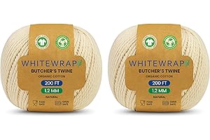 WHITEWRAP Premium Organic Butcher’s Twine | 1.2mm Natural Cotton, 400 Feet – Oven-Safe for Turkey Trussing, Meat Roasting & Baking | Strong & Versatile for Cooking, Crafts & Gift Wrapping