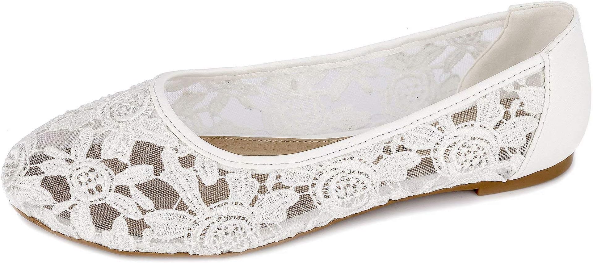 GreatonuWomen Shoes Cut Out Slip On Synthetic Lace Ballet Flats