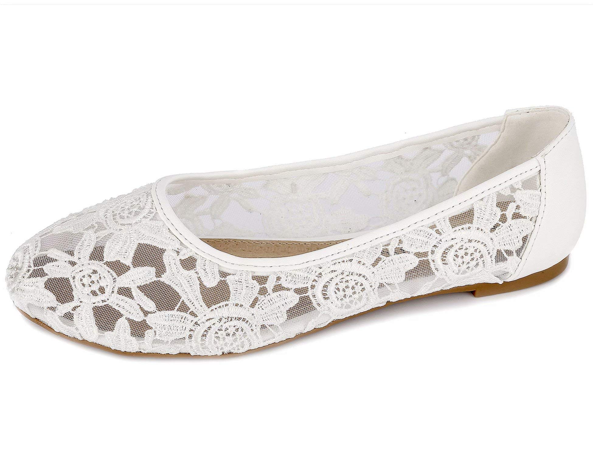GreatonuWomen Shoes Cut Out Slip On Synthetic Lace Ballet Flats