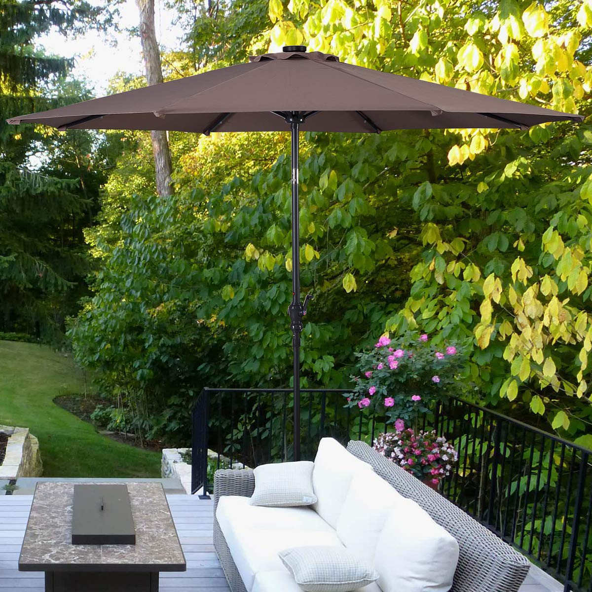 Giantex 10ft Solar Patio Umbrella Sunbrella With Lights 8 Ribs Market Steel Tilt W Crank For Garden Deck Backyard Pool Indoor Outdoor Use Garden Outdoor Cjp Org In