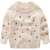 Mud Kingdom Girls Sweater Pullover Crew Neck Warm Embroidered Star Patterns Christmas Knitwear