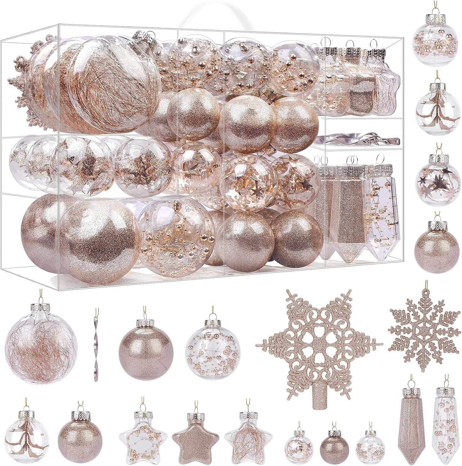 Ornaments - SHareconn 86pcs Clear Christmas Balls Ornaments Set, Shatterproof Plastic Transparent Decorative Hanging Baubles with Stuffed Delicate Decorations for Xmas Tree Decor/Holiday/Party/Wedding, Champagne
