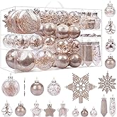 SHareconn 86PCS Christmas Tree Ornaments Clear Set,Shatterproof and Clear Plastic Baubles for Xmas Tree Decor, Holiday Wedding Party Decoration,Champagne