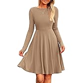 PRETTYGARDEN Women's Fall Short Dress Ribbed Knit Crewneck Long Sleeve A Line Flowy Casual Elegant Going Out Winter Dresses