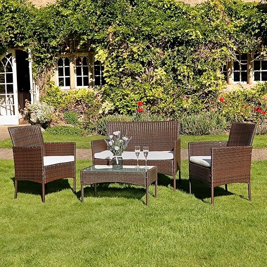 Kingfisher Fsr 4 Piece Black Rattan Effect Garden Patio Furniture