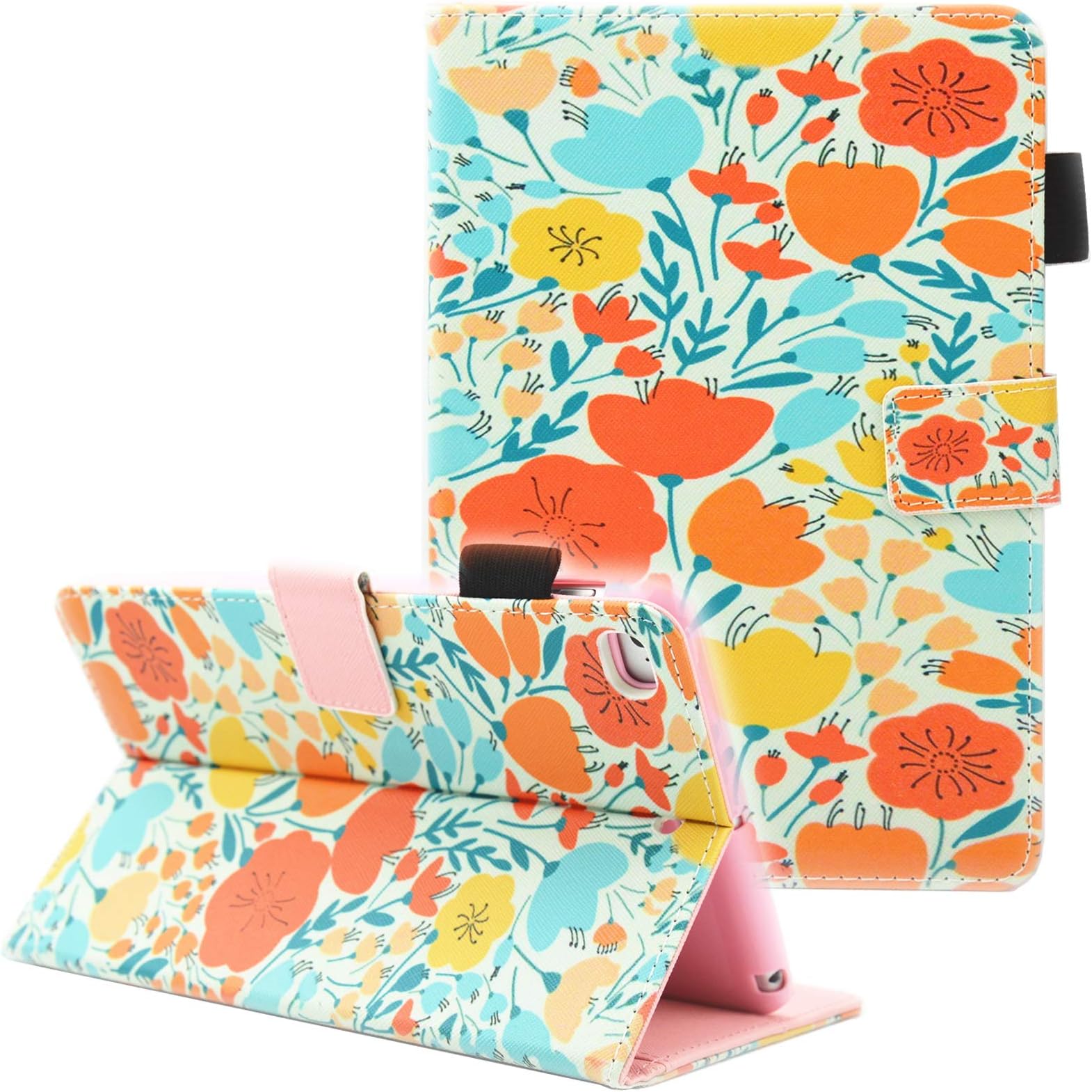 iPad 9.7 2018/2017 Case, iPad Air 2 Case, iPad Air Case, Fvimi PU Leather Folio Smart Wallet Case with Auto Wake/Sleep Function for Apple ipad 6th / 5th Gen 9.7 Inch Tablet, Small Flower