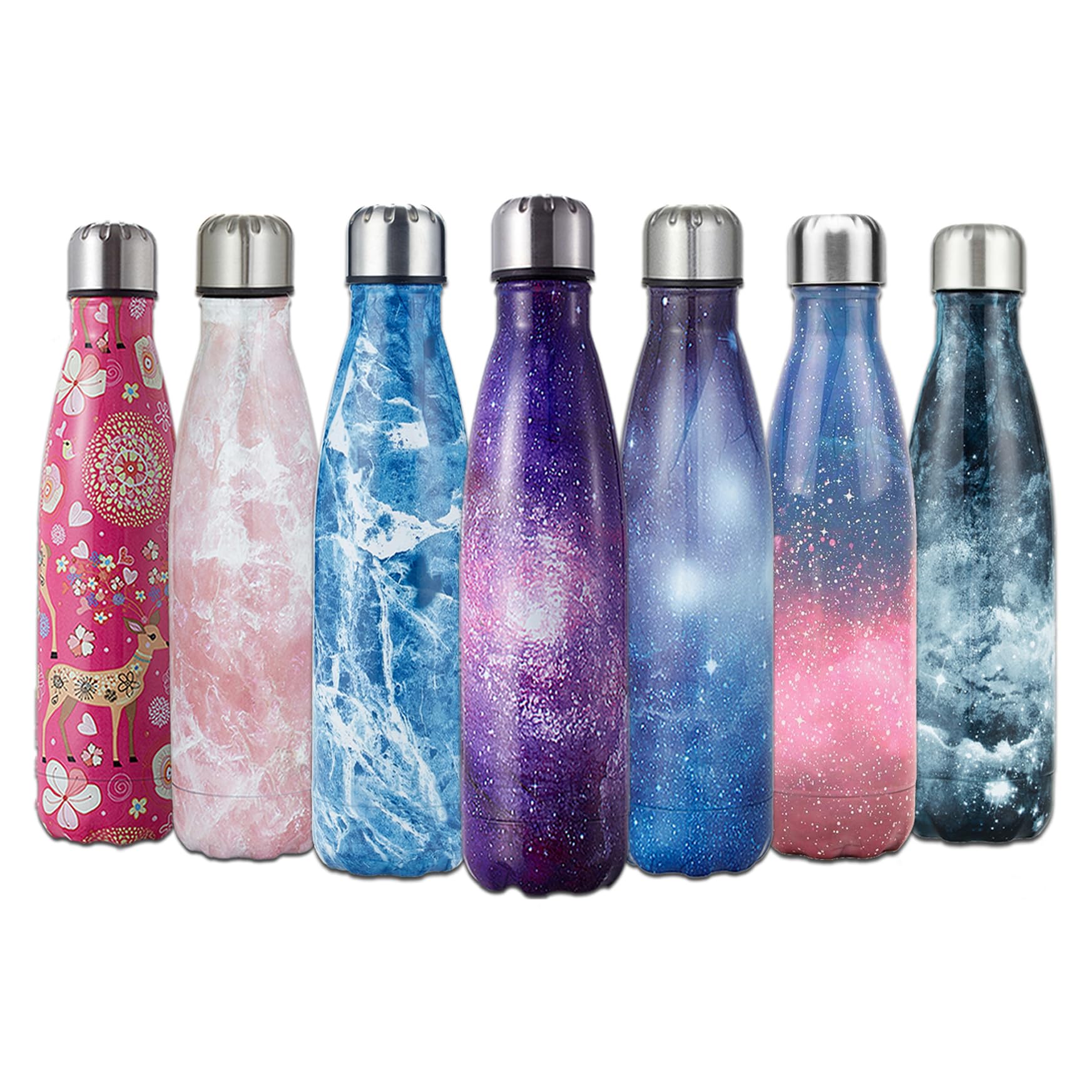 HGDGears Water Bottle 17oz/500ml, Double Wall Vacuum Stainless Steel Insulated Travel Mug Leakproof Sports Drinks Bottle（Blue Marble）