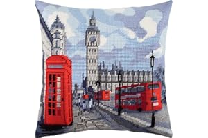 BRVSK London. Needlepoint Kit. Throw Pillow 16×16 Inches. Printed Tapestry Canvas, European Quality