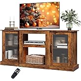 WLIVE Farmhouse TV Stand for 65 inch TV, 58" Entertainment Center with Storage Cabinets, Open Shelves TV Console for Living Room and Bedroom, Rustic Brown