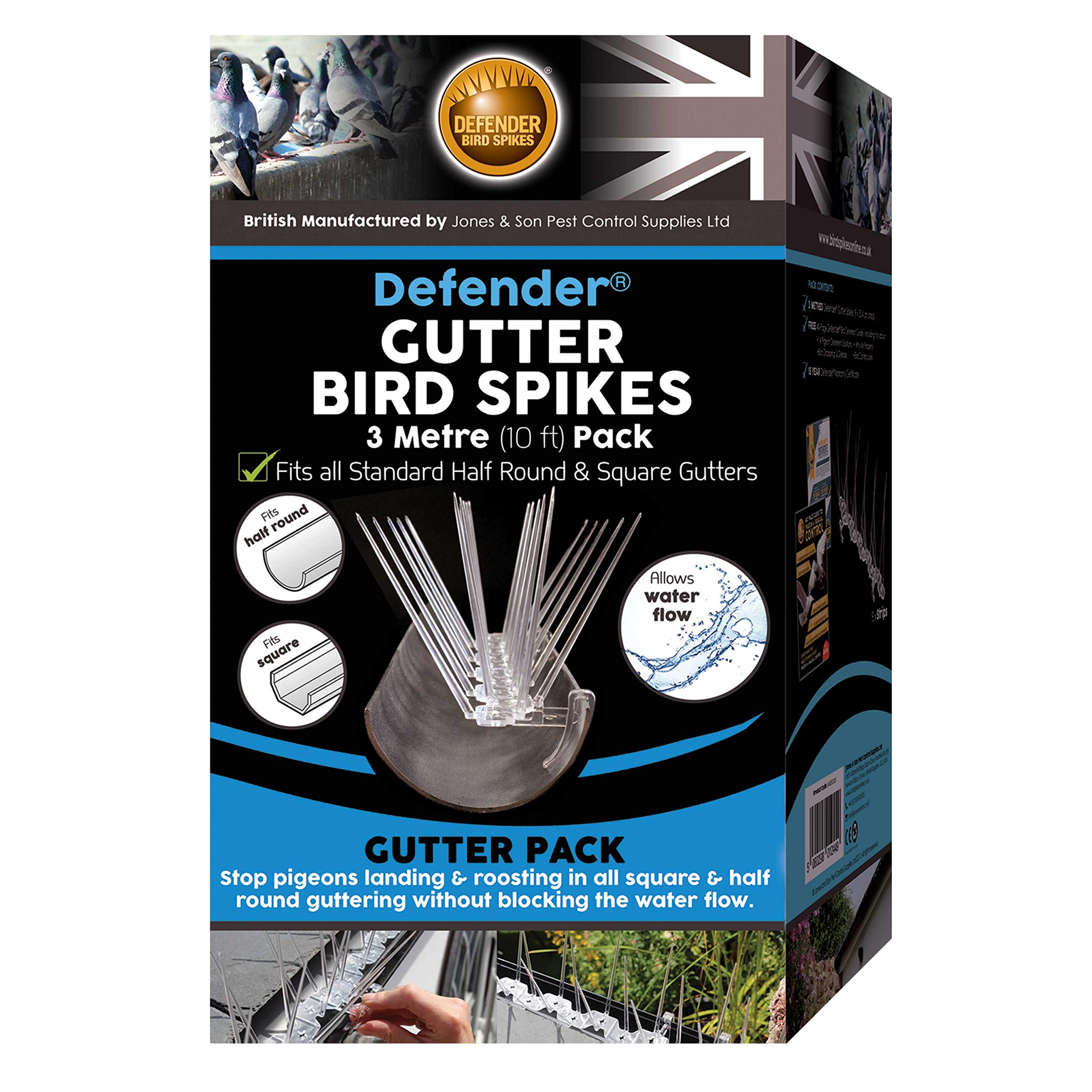 Defender Bird Spikes | Gutter Spikes Pack for Seagulls & Pigeons | Install Guide | 3 Metre