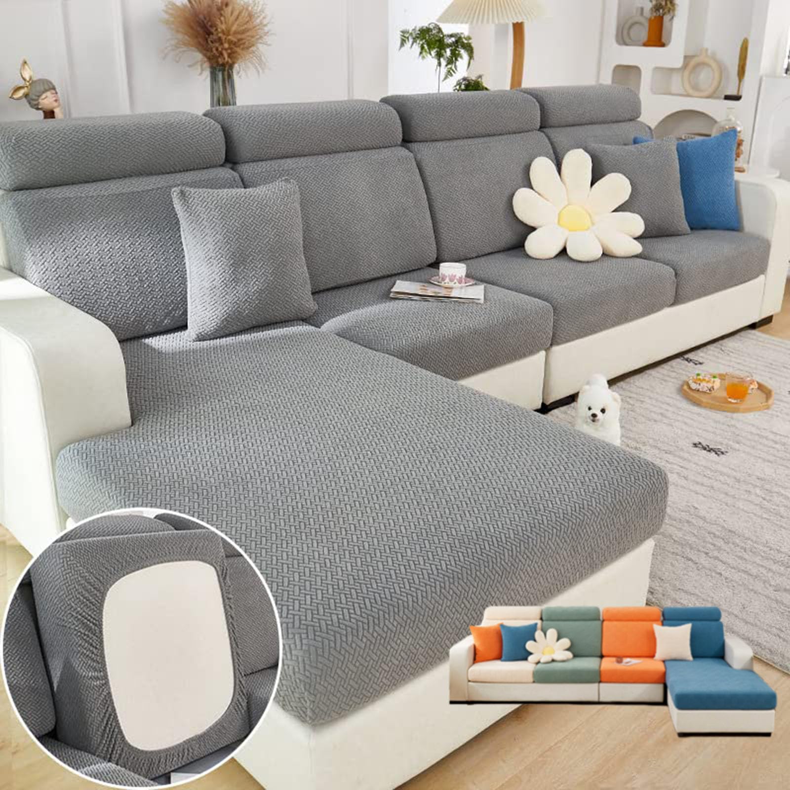 Photo 1 of VFUX Soothing Home Sofa Covers, Universal Magic Sofa Covers, Wear-Resistant, Washable Stretch Sofa Couch Cushion Covers for Sectional Sofa (Grey)