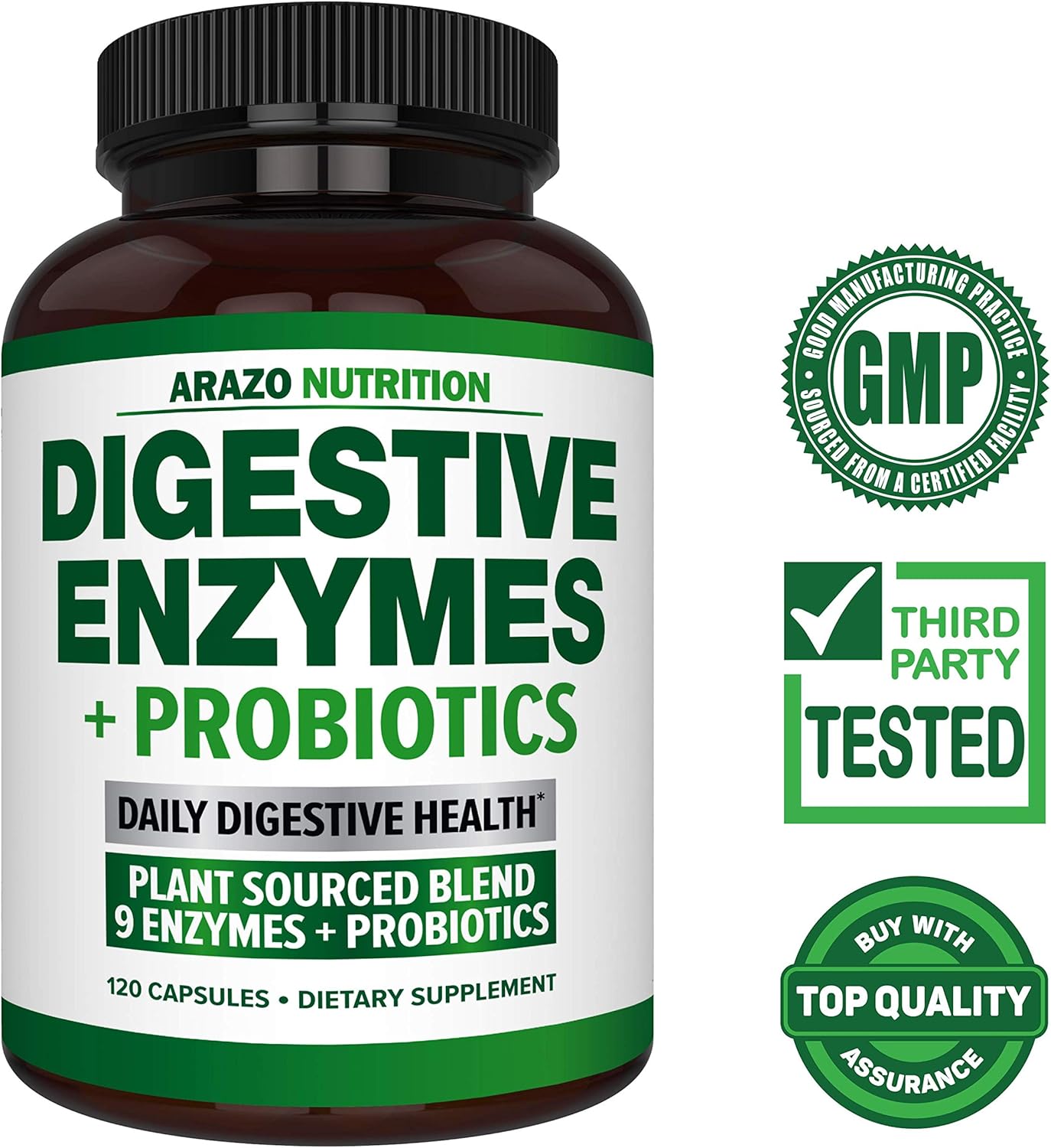Digestive Enzymes with Probiotics - Multi Enzyme Nutritional Supplement - Acidophilus Bromelain Papaya Papain Lipase & Lactase - Improve Digestion - 120 Pills - Arazo Nutrition: Health & Personal Care