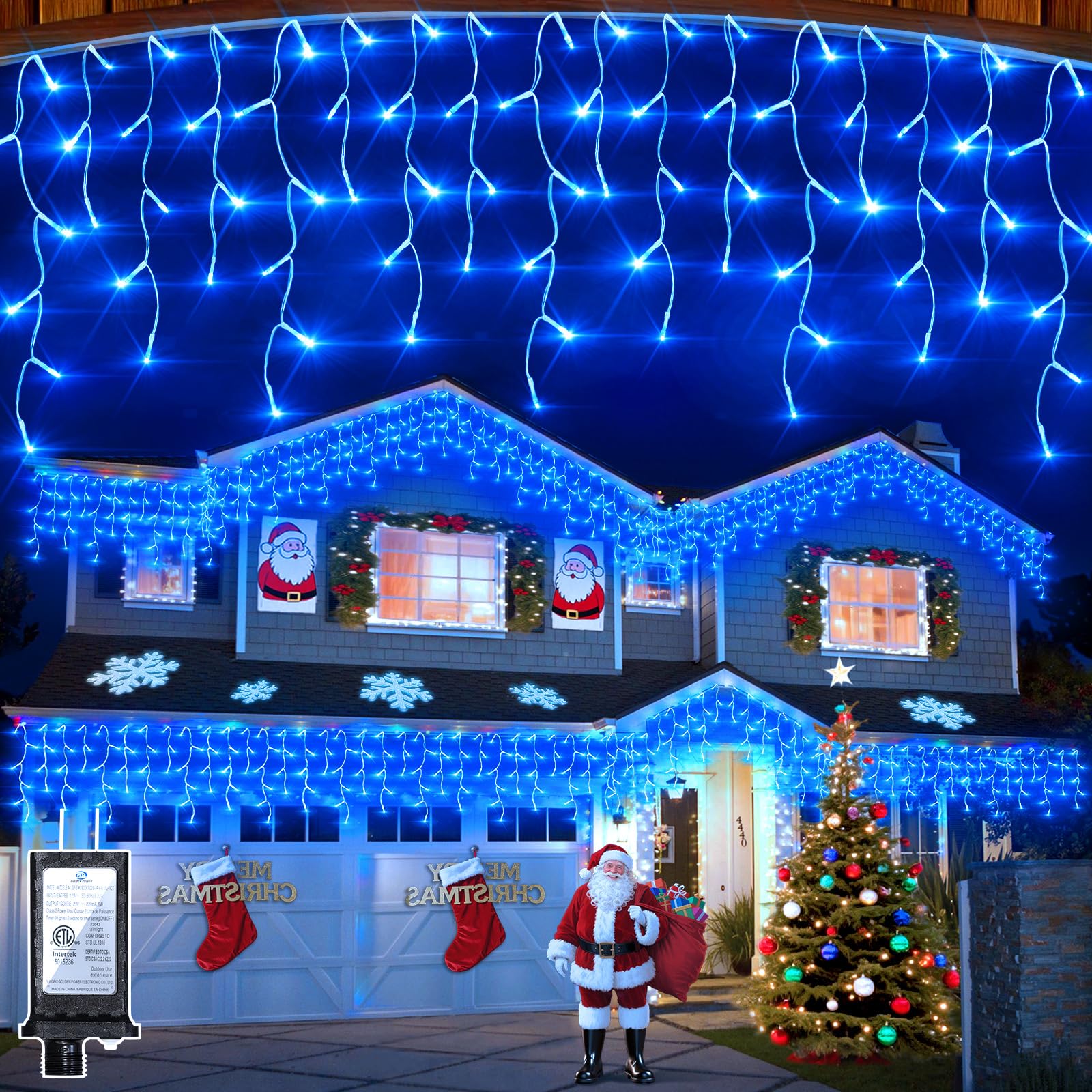 Photo 1 of 1296 LED Outdoor Christmas Lights with 288 Drops, 131FT Christmas Fairy Lights with 8 Modes Timer, Twinkly Lights IP44 Waterproof for Eaves Yard Room Holiday Wedding Party Decor (Blue)
