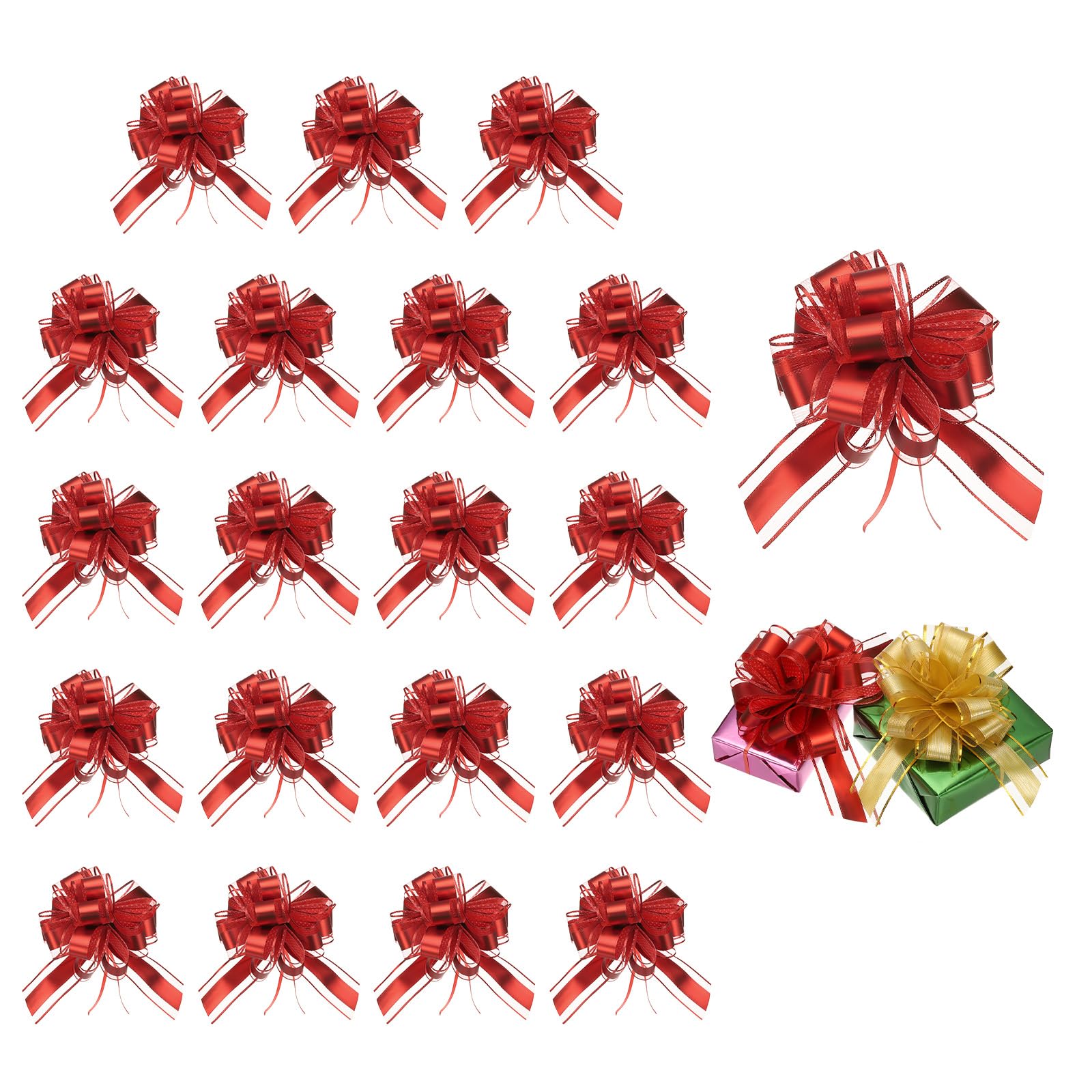PATIKIL 20 Pcs Large Pull Bow Gift Wrapping, 9 Inch Ribbon Organza Red Bows for Gift Wrapping Wedding Baskets Car