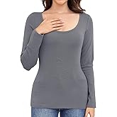 Ganado Long Sleeve Shirts for Women Scoop Neck Thermal Shirt Plain Basic Tops Fitted Layering Undershirts