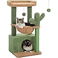 PEQULTI 4-in-1 Cactus Cat Tree, 33'' Cat Tower for Indoor Cats with Large Cat Condo, Cat Scratching Post for Cats with Deep Hammock& Cozy Top Perch,Green
