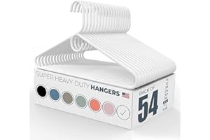 NEATIES 54pk Made in USA Super Heavy Duty Plastic Clothes Hangers Bulk | 20 30 50 100 Pack Available | Strong Plastic Hangers | Plastic Coat Hangers | Plastic Hanger for Closet and Clothing Hangars (White)