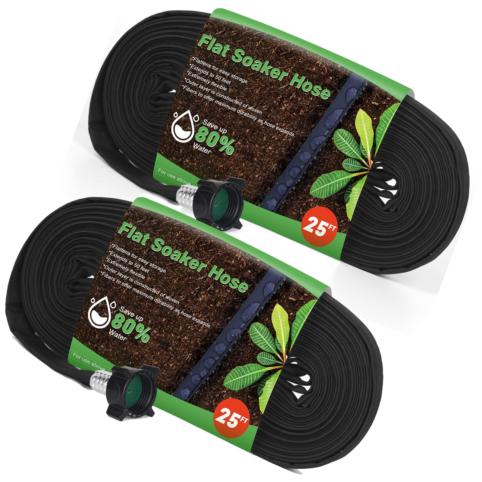 Photo 1 of HZGREEN Flat Soaker Hose 50FT (25FT x 2),Drip Hose for Garden Beds Linkable Irrigation System Lightweight and Easy Watering for Tree Plant and Save 80% Water for You(50FT)