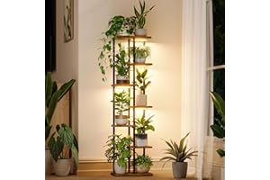 Bamworld Plant Stand with Grow Light for Indoor Plants Corner 7 Tier Metal Plant Shelf Wood Flower Stand for Home Living Room Decor Patio Decor