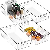 Simple Houseware Clear Storage Plastic Bin Organizer for Kitchen, 15" x 8.4" x 3.75", XL Size, Set of 4