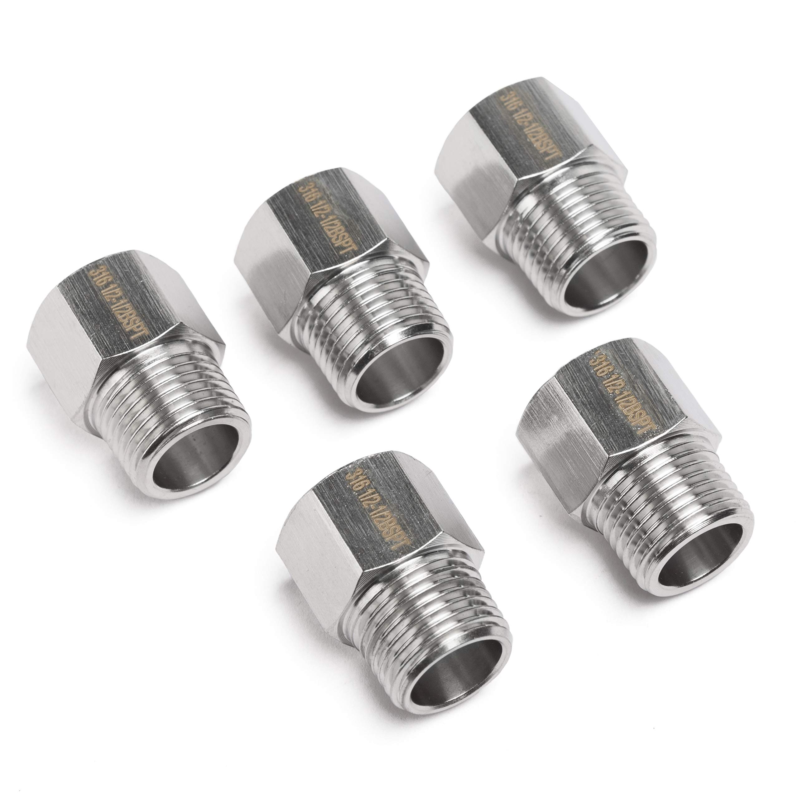 LTWFITTING Stainless Steel 316 Pipe 1/2-Inch Female BSPP x 1/2-Inch Male BSPT Adapter Fuel Gas Air (Pack of 5)