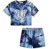 Topgal 100% Cotton Tie Dye Crop Top & Shorts Clothes Set Outfit for Big Girls Size 6-18