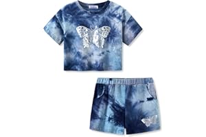Topgal 100% Cotton Tie Dye Crop Top & Shorts Clothes Set Outfit for Big Girls Size 6-18