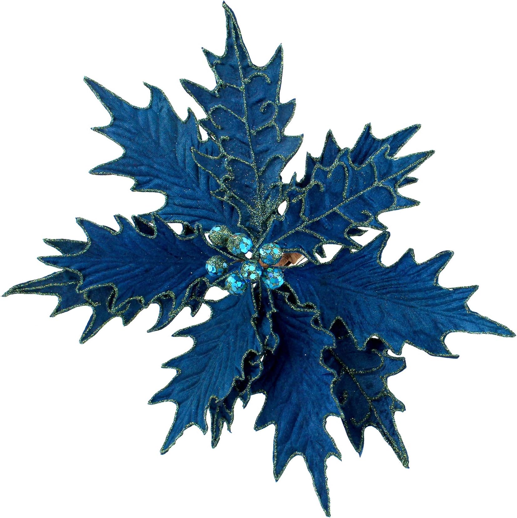 WINTER WONDERLAND Large Midnight Blue/Teal with Gold Glitter Poinsettia Tree Decoration - Clip - 30cm