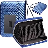 EcoVision RFID Credit Card Holder Wallets for Women Large Storage Space Accordion Zipper Card Case Holder,Leather Organizer Case with Lanyard