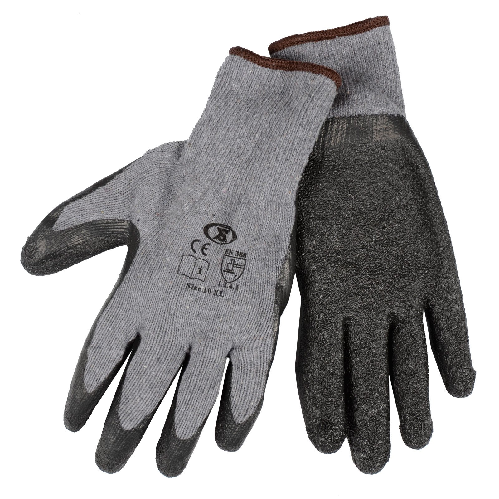 XS-Stock XS1907 12 Pairs of Builders Gardening DIY Latex Coated Work Gloves - Black, XL (Size 10)