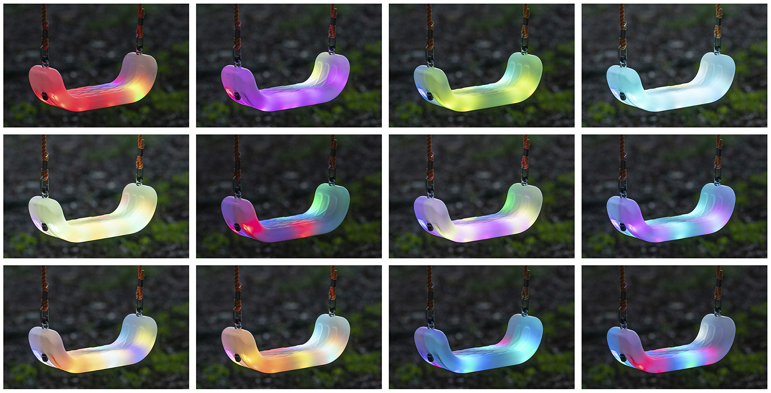 Firefly LED Lighted Swing Seat with Adjustable Rope and Chain. 24 Lights Illuminate in Day or Night. Outdoor/Indoor Use. 150lb User Capacity. 15