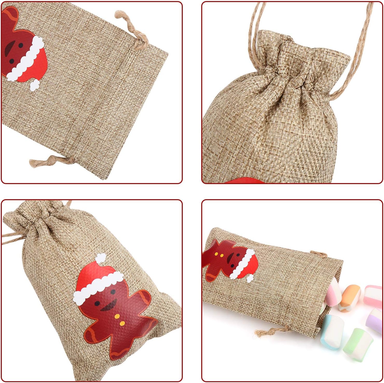 VEYLIN 12 Pieces Small Line Jute Drawstring Gift Bags Christmas Burlap Pouch for Party Favor Wedding Supplies - Image 5