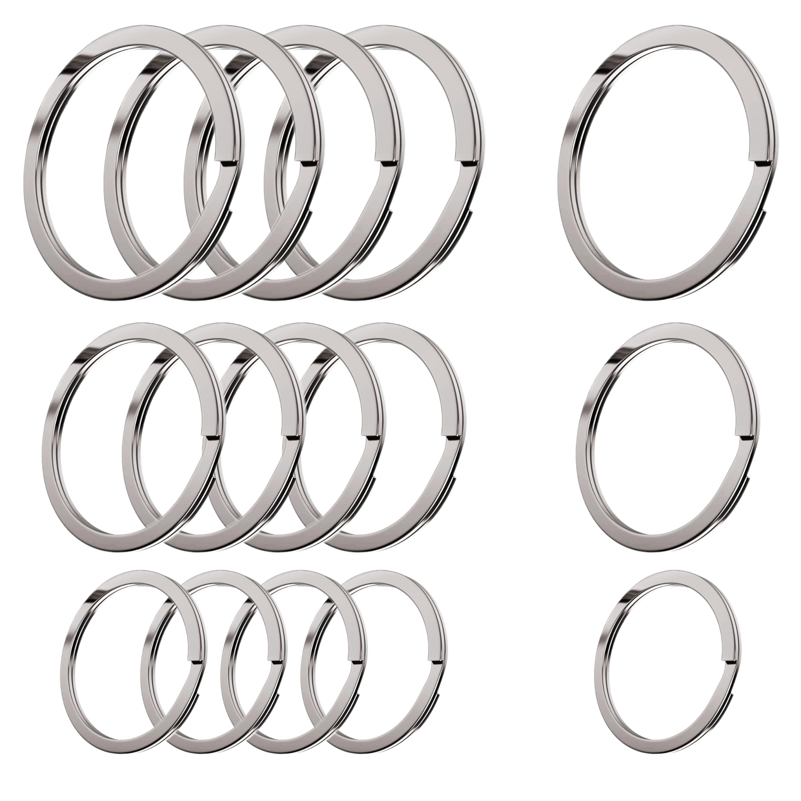 Cerbery - Hardened Steel Key Rings Set - 5 x 30 mm, 5 x 25 mm, 5 x 20 mm - Ring Key Chain Key Fob Key Holder (Silver)