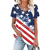 VVNTY American Flag Shirts: Women Stars and Stripes Tunic Tops Patriotic Pleated Dressy Casual V Neck Summer Tops
