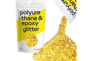 Hemway Polyurethane & Epoxy Resin Glitter 100g / 3.5oz Metallic Crystal Flake Additive for Flooring Jewelry Tumblers Glass Pigment - Extra Chunky (1/24" 0.040" 1mm) - Gold Holographic