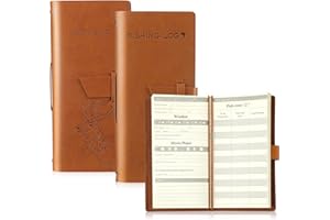 Tenceur 2 Pcs Leather Fishing Log Book Hunting Log Book to Record Details Fishing Journal Hunting for Huntsman Fishermen Species, 96 Pages(Tan Reddish Brown)