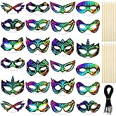 Realspring 120 Pcs Hero Scratch Paper Mask DIY Kids Masks Making Craft Kit for Masquerade Dress up Birthday Party Favor