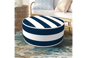 DYTXIII Inflatable Ottoman Stool D21 xH9 for Outdoor/Indoor Use, Water Repellent Patio Foot Rest Stool with Portable Handle,Round Pouf Ottoman Suitable for Garden,Deck and Camping - Cabana Navy