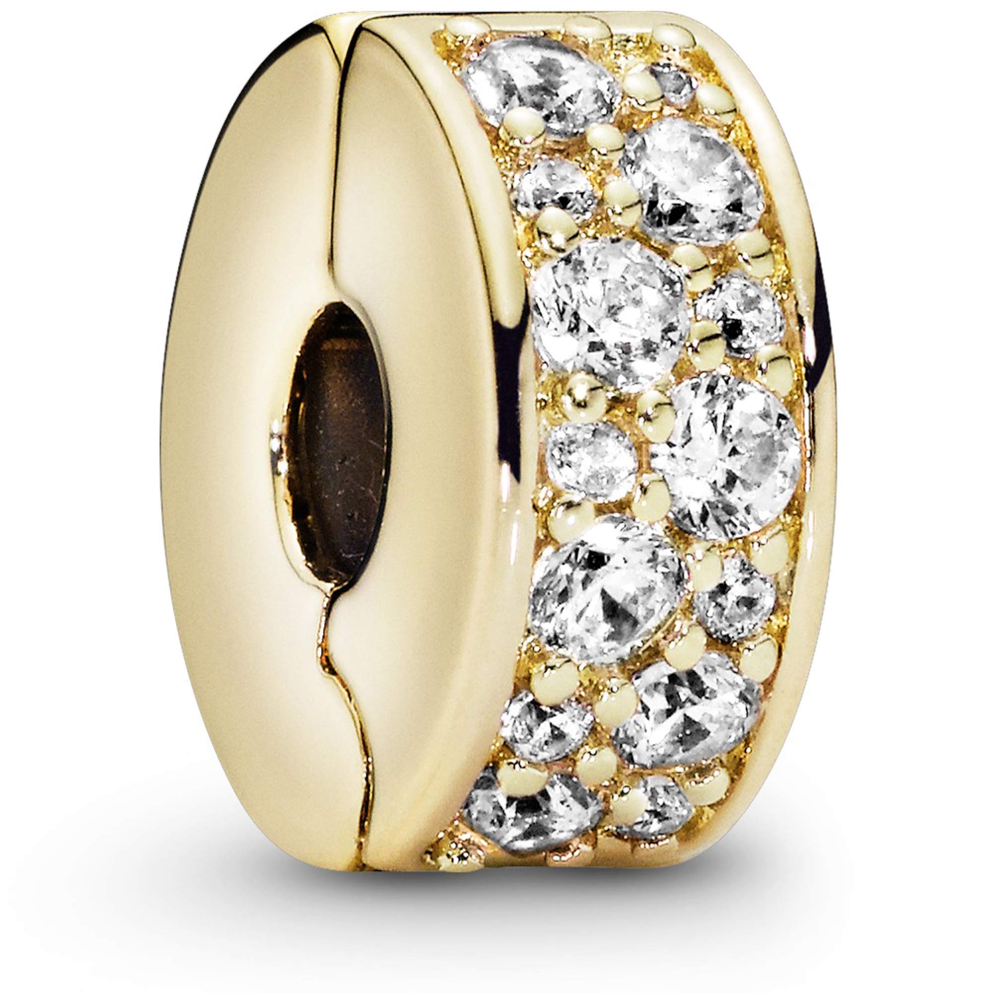 Pandora Timeless 14k Gold-plated clip with clear cubic zirconia and silicone grip