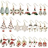 12 Pairs Christmas Earrings for Women Xmas Dangle Earrings Holiday Jewelry Gifts Sets Bulk Tree Snowflake Elk Santa Socks Bells Snowman Gift Box Cute Accessories for Christmas Party