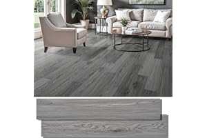 Peel and Stick Floor Tile, INMOZATA Self Adhesive Vinyl Plank Flooring Wood Grain Look 36-Pack 54 Sq.Ft Grey Waterproof Tile Sticker for Bedroom, Living Room, Kitchen, RV(Slategray)