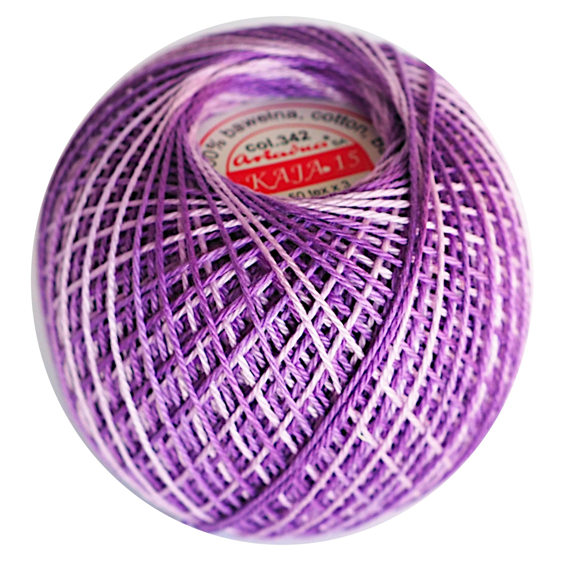 Cotton Crochet Yarn Gradient Colors Double Mercerized Thread 220yd/200m Ball 1.05oz/30g Knitting Tatting Emroidery Size 15 (Multi Purple 342)